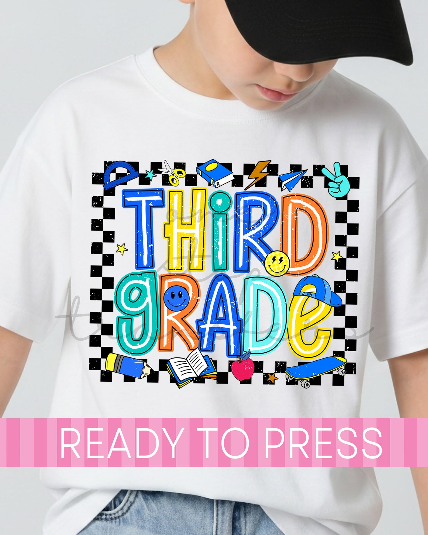 Pre-K - 5th Grade Checker Skater Boy School Grades - Ready to Press DTF Transfers
