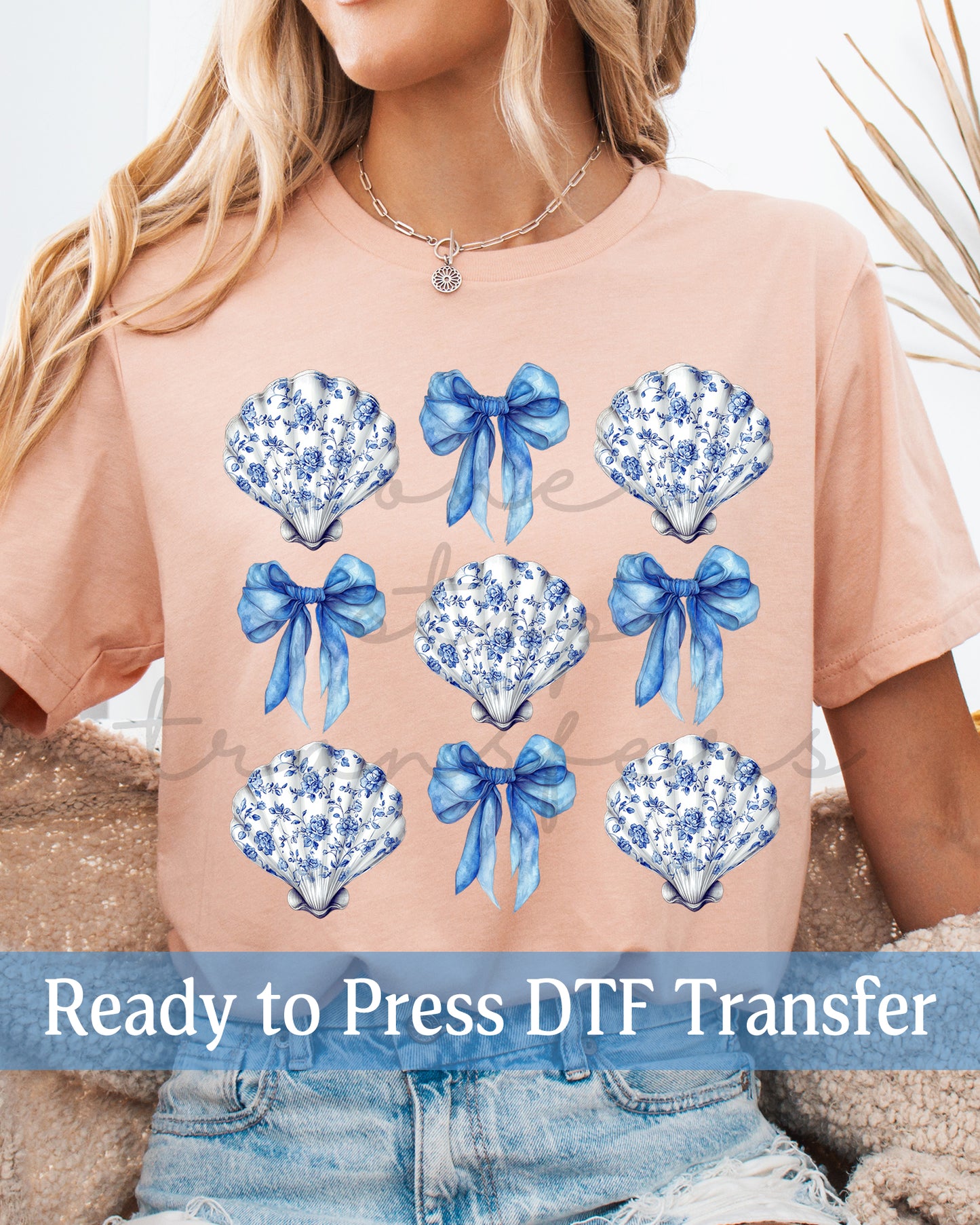 Blue Chinoiserie Seashells - Ready to Press DTF Transfers