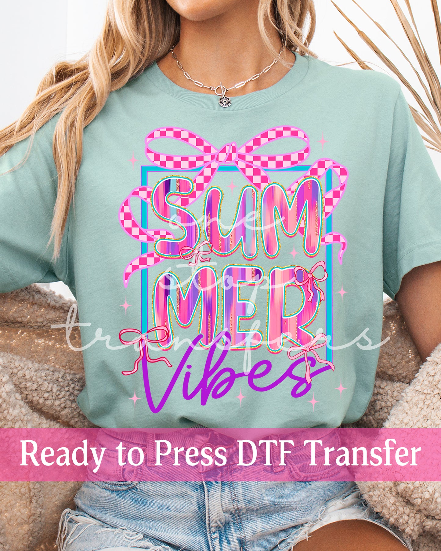 Colorful Pink Checker Coquette Summer Vibes - Ready to Press DTF Transfers