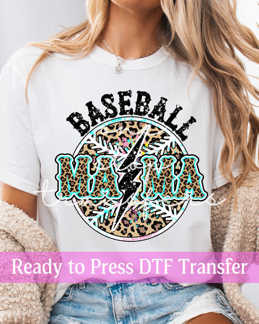 Baseball Mama Leopard Paint Splatter Lightning - Ready to Press DTF Transfers