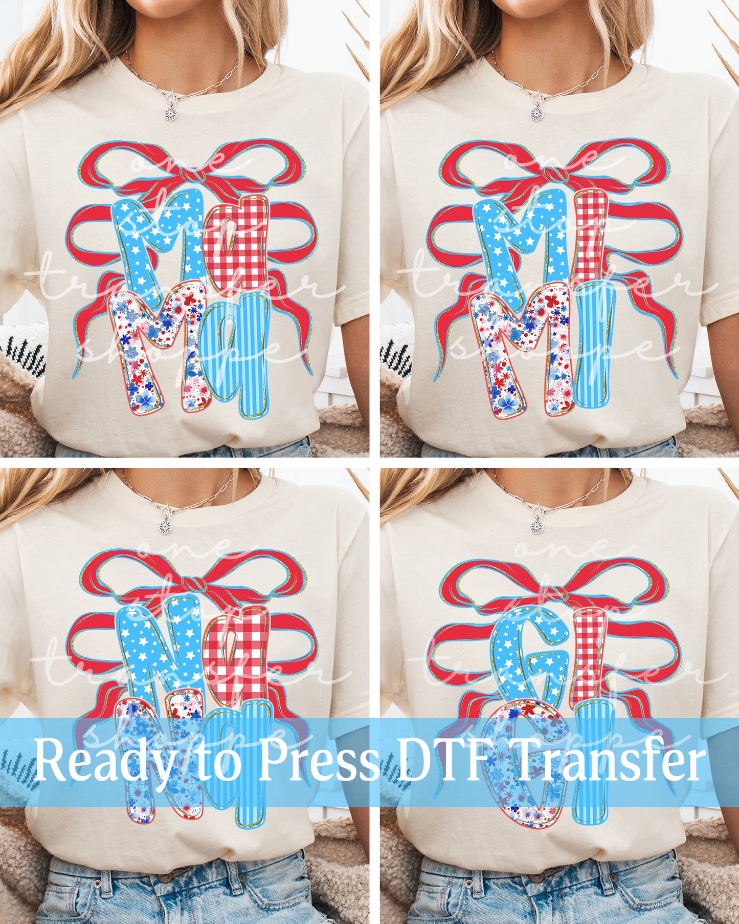 4th of July Preppy Floral Coquette Mama, Mimi, Nana, Gigi - Ready to Press DTF Transfers