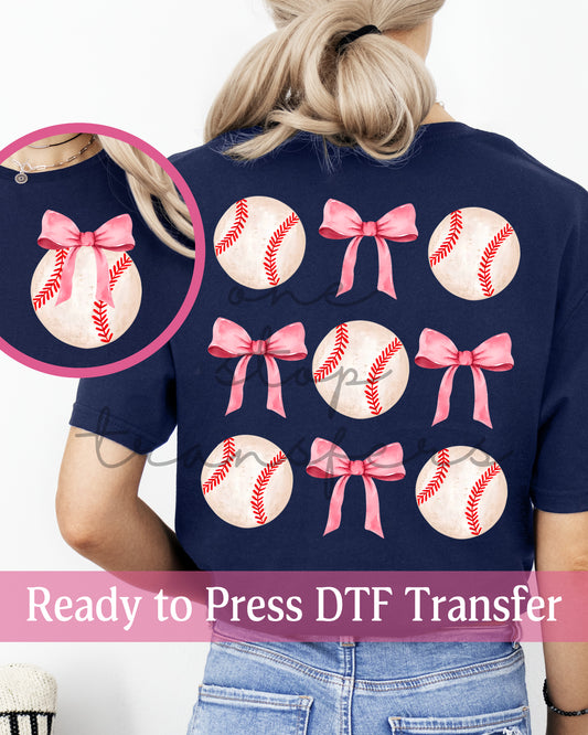 Pink Coquette Baseballs and Bows- Ready to Press DTF Transfers