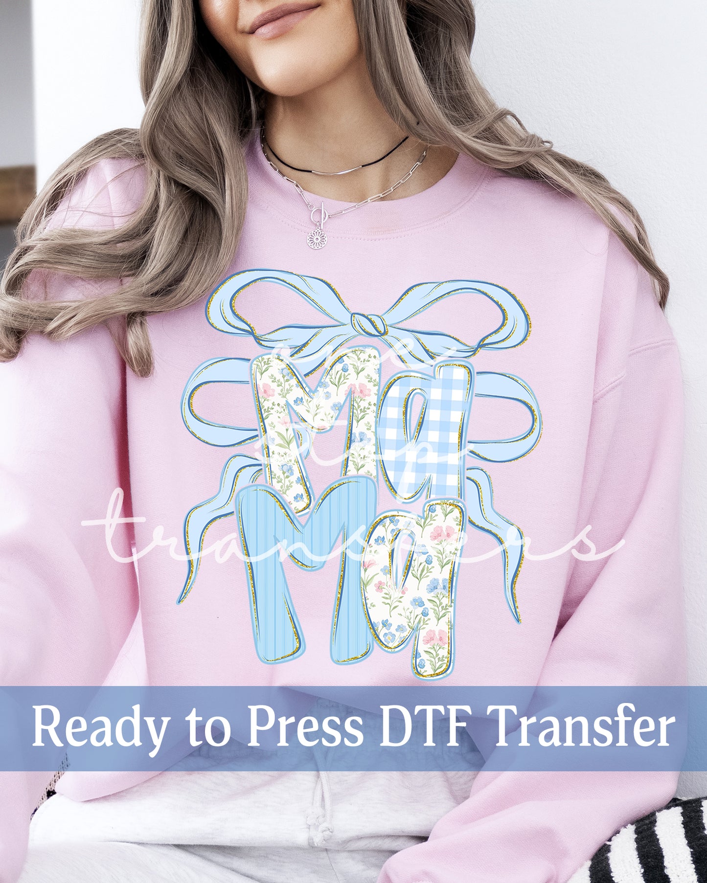 Blue Preppy Floral Coquette Mama, Gigi, Nana - Ready to Press DTF Transfers