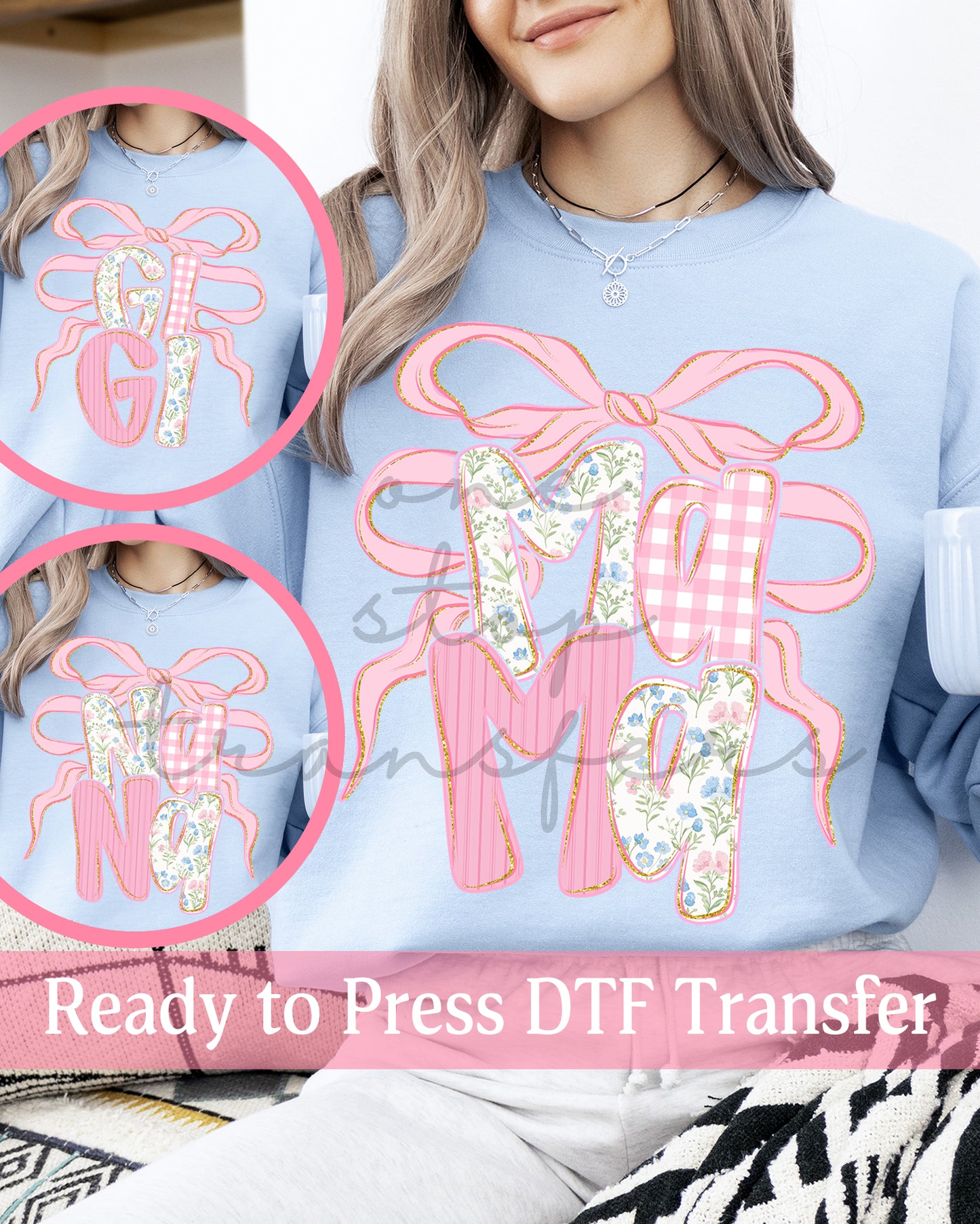 Pink Preppy Floral Coquette Mama, Gigi, Nana - Ready to Press DTF Transfers