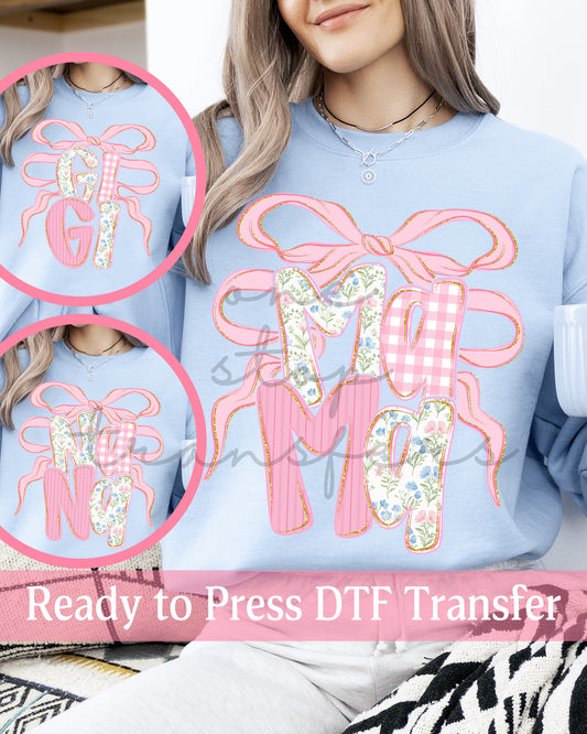 Pink Preppy Floral Coquette Mama, Gigi, Nana - Ready to Press DTF Transfers