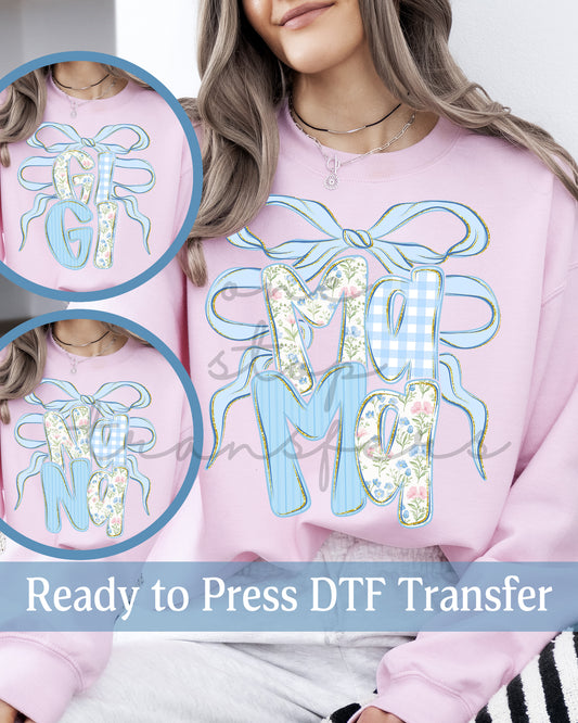 Blue Preppy Floral Coquette Mama, Gigi, Nana - Ready to Press DTF Transfers