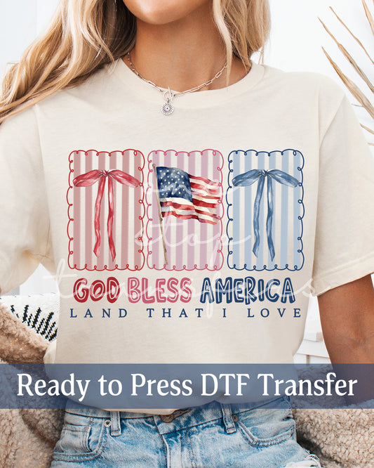 Preppy God Bless America Land That I Love Panels - Ready to Press DTF Transfers