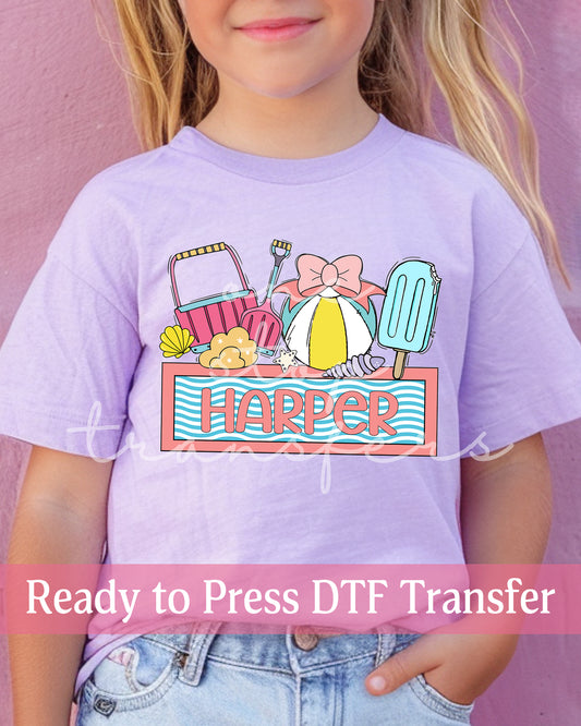 Custom Girl Summer Day At The Beach Name Plate - Ready to Press DTF Transfers