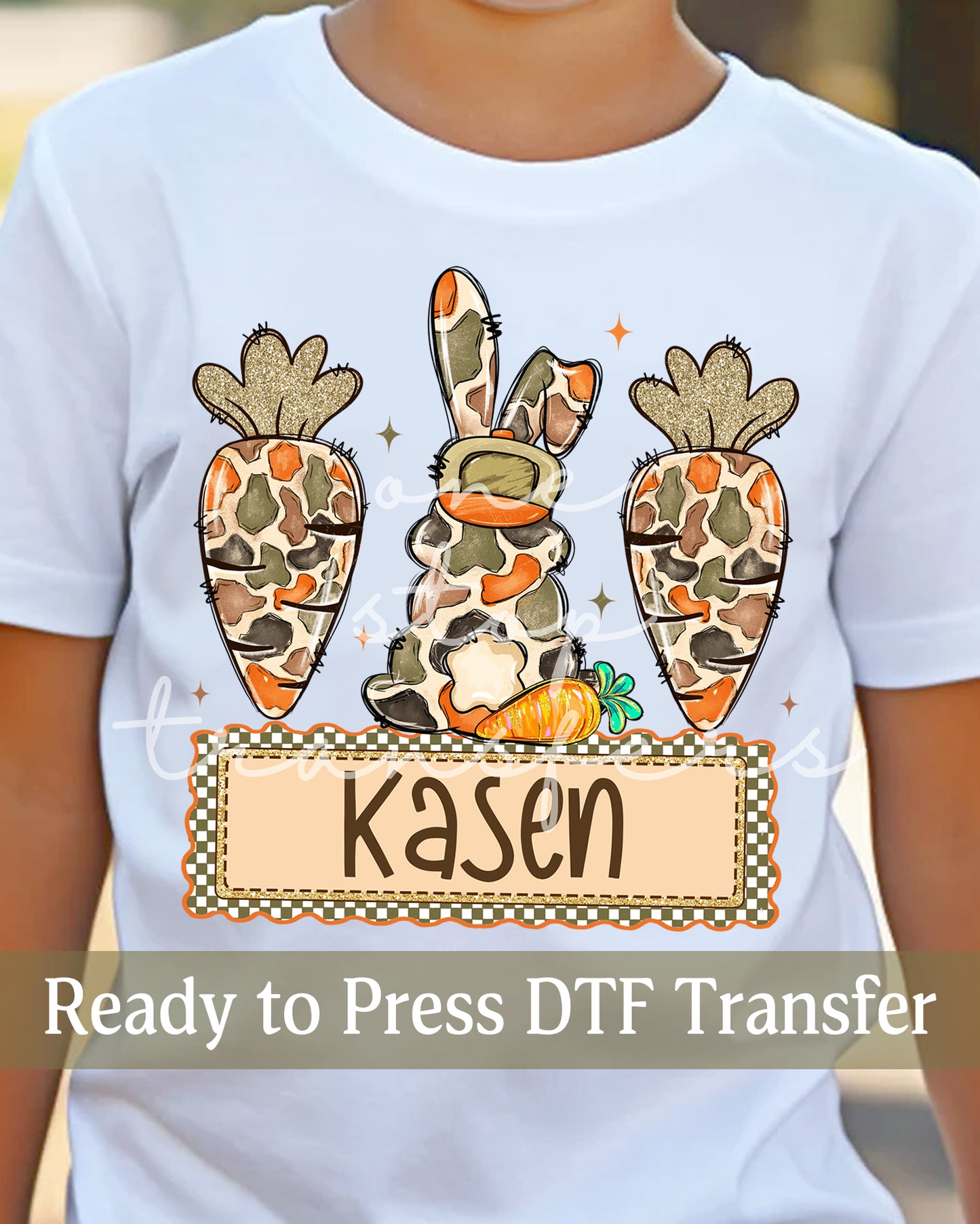 Custom Name Boy Camo Easter Bunny and Carrots - Ready to Press DTF Transfers