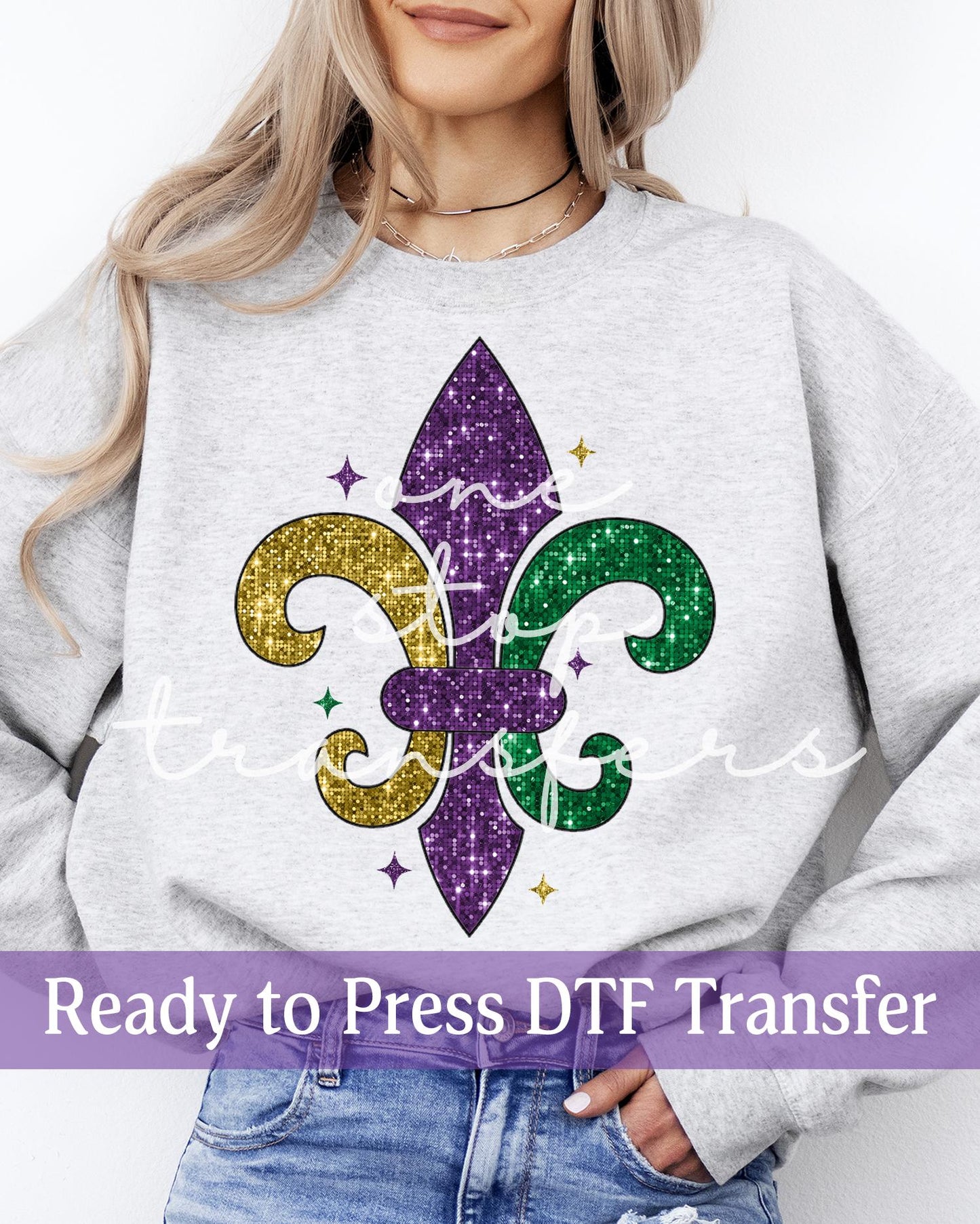 Faux Glitter Mardi Gras Fleur De Lis - Ready to Press DTF Transfers