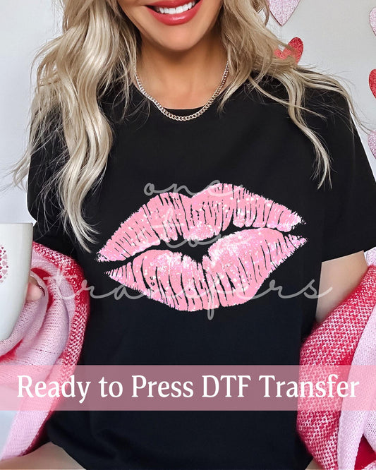 Valentine's Day Pink Faux Glitter Lips - Ready to Press DTF Transfers