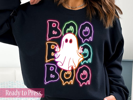 Neon Stacked BOO Ghost - Ready to Press DTF Transfers