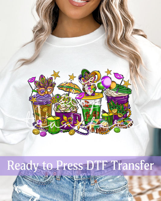 Mardi Gras Coffee Cups Joker Umbrella - Ready to Press DTF Transfers