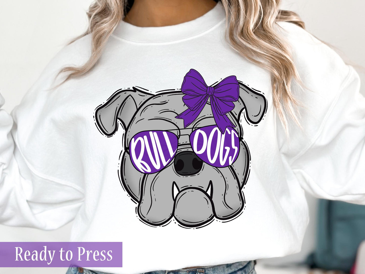 Preppy Bulldog Mascot with Bow - Ready to Press DTF Transfers