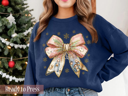 Coquette Christmas Holy Family Nativity Away In A Manger - Ready to Press DTF Transfers