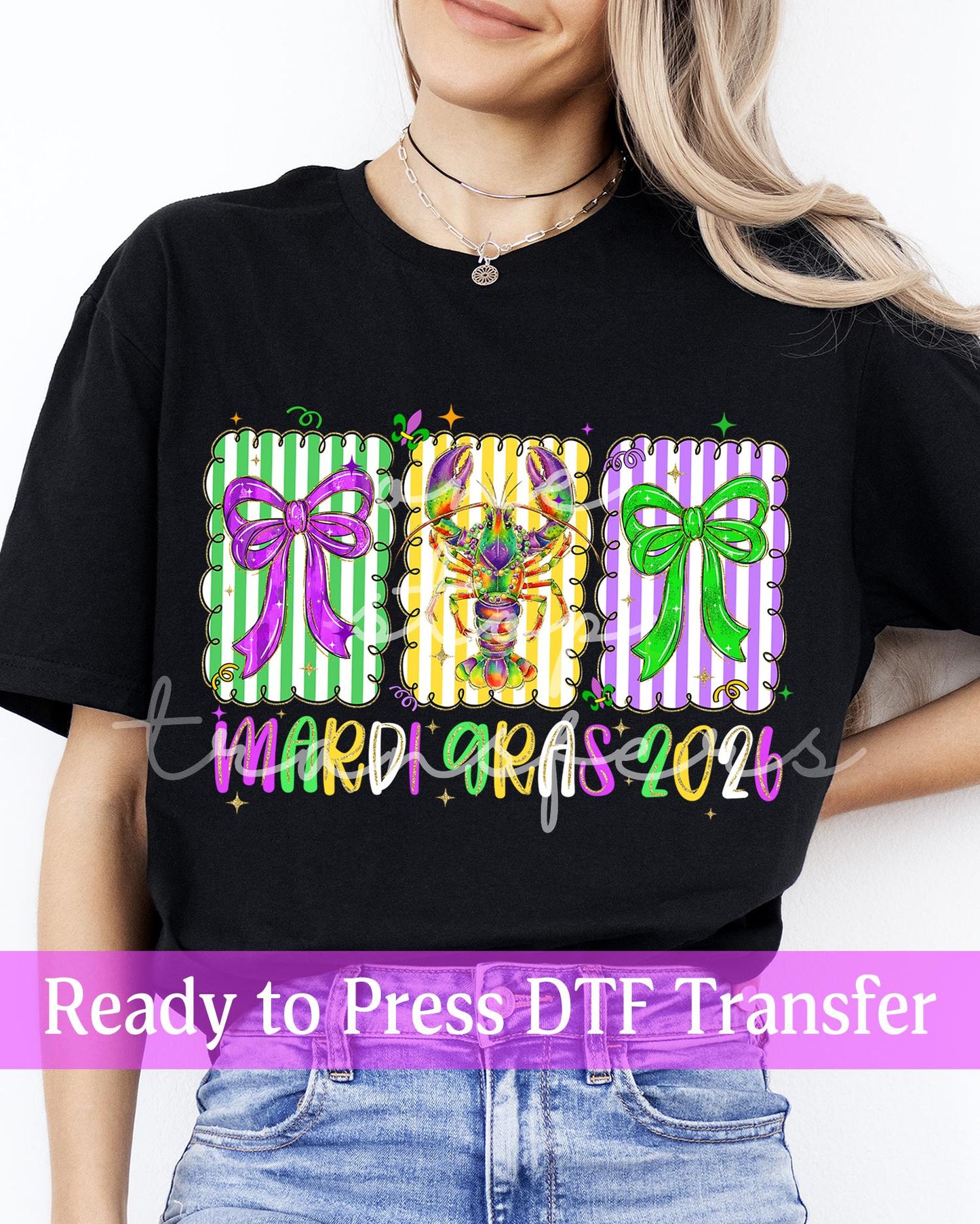 Mardi Gras 2026 Preppy Striped Crawfish and Bows Panels - Ready to Press DTF Transfers