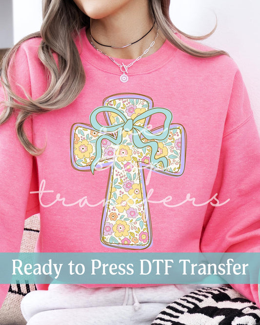 Floral Coquette Pastel Cross - Ready to Press DTF Transfers