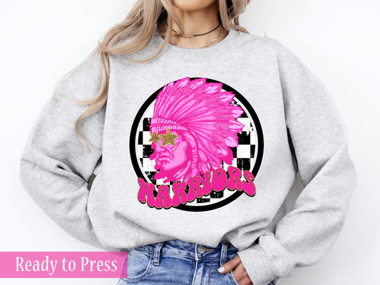 Preppy Faux Glitter Pink, Blue, Purple Warriors School Mascot - Ready to Press DTF Transfers