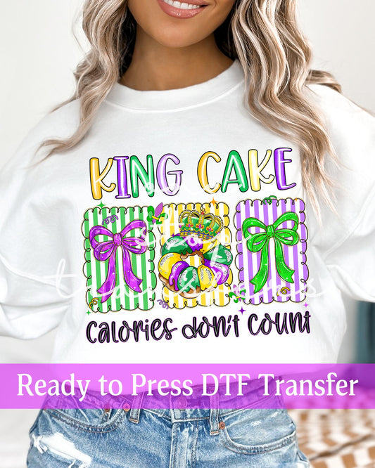 King Cake Calories Don't Count Preppy Mardi Gras Striped Panels - Ready to Press DTF Transfers