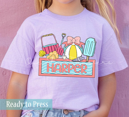 Custom Girl Summer Day At The Beach Name Plate - Ready to Press DTF Transfers