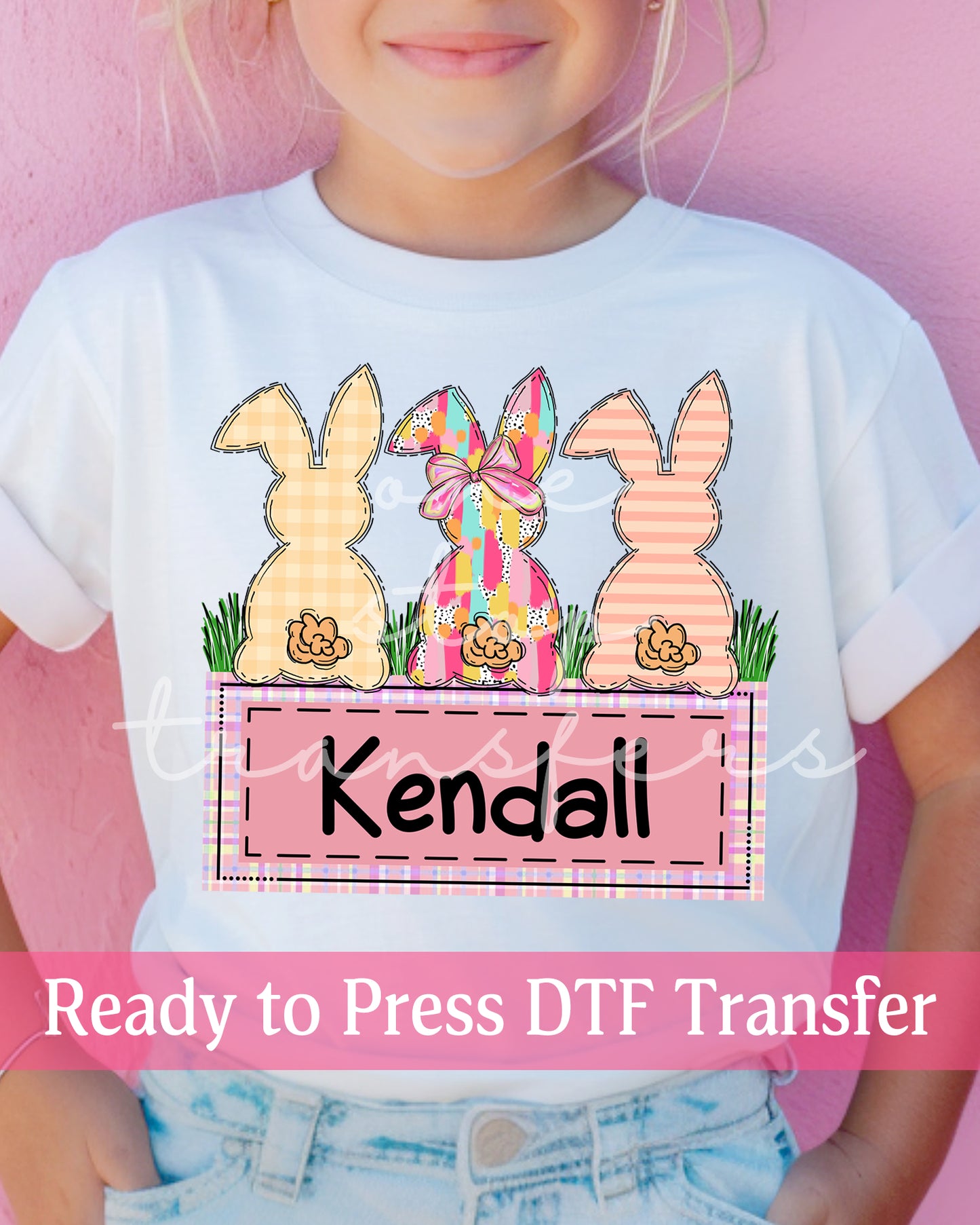 Custom Name Preppy Girl Easter Bunnies - Ready to Press DTF Transfers
