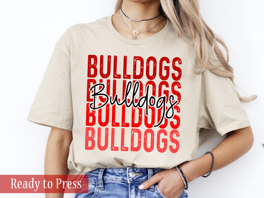 Stacked BULLDOGS Mascot Red Purple Orange - Ready to Press DTF Transfers