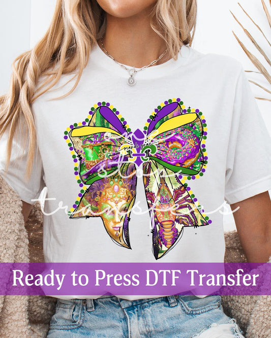 Coquette Watercolor Mardi Gras Images Bow - Ready to Press DTF Transfers