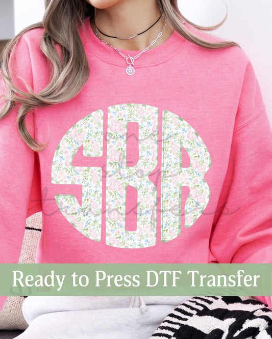 Preppy Spring Easter Green Gingham Wildflowers Monogram - Ready to Press DTF Transfers