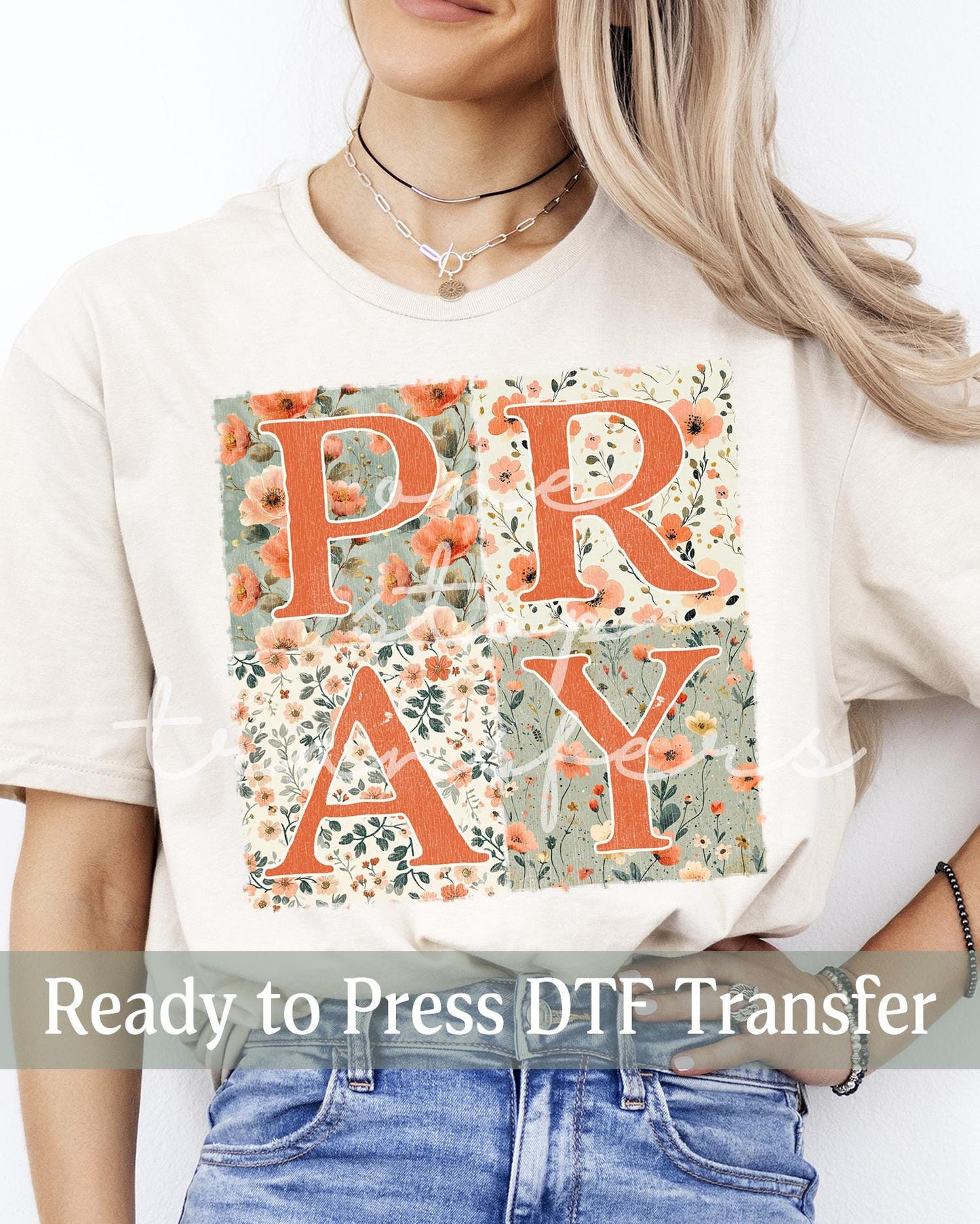 PRAY Boho Floral Blocks - Ready to Press DTF Transfers