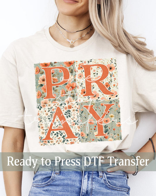 PRAY Boho Floral Blocks - Ready to Press DTF Transfers