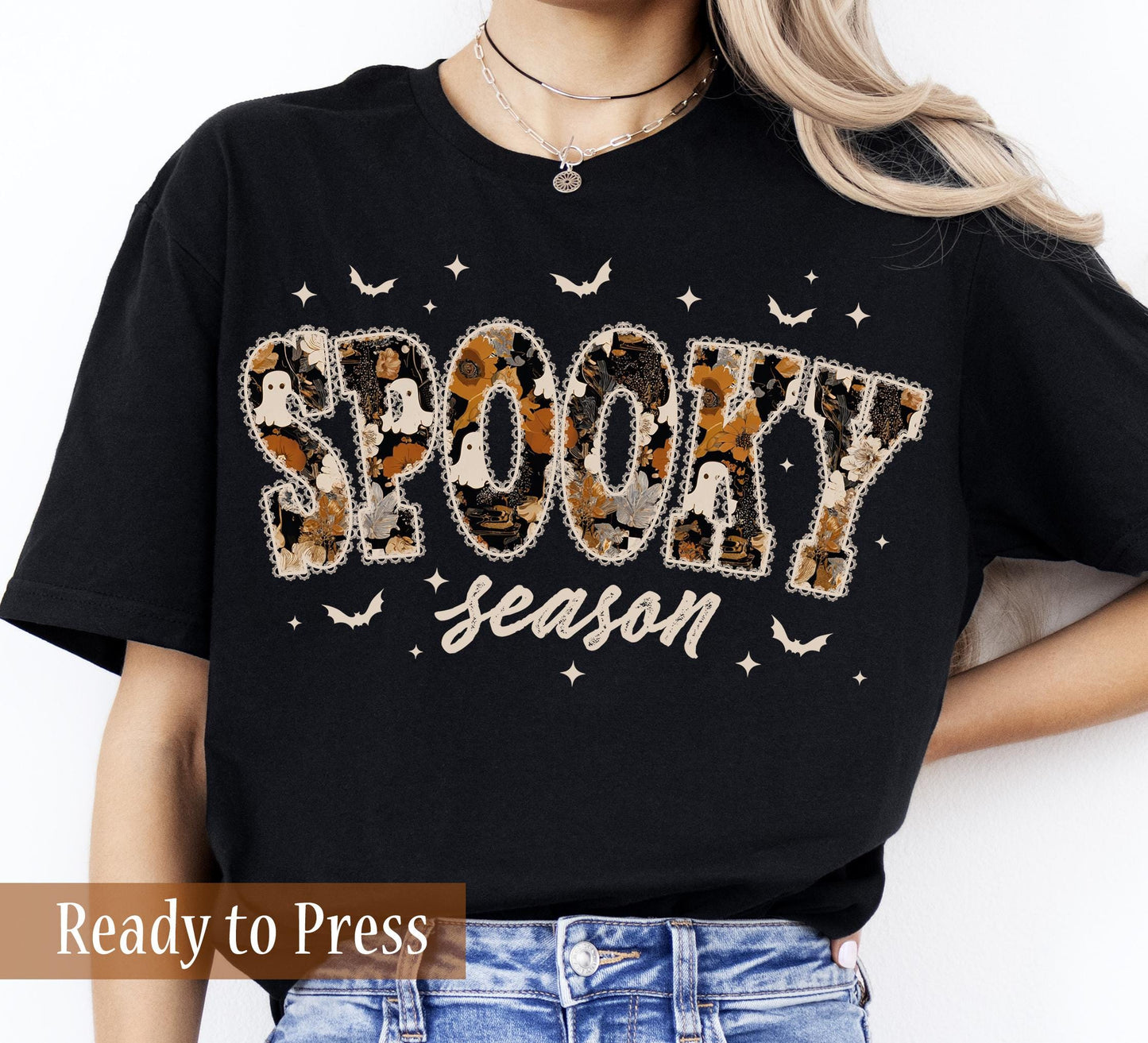 Shabby Chic Halloween Lace Spooky Season - Ready to Press DTF Transfers