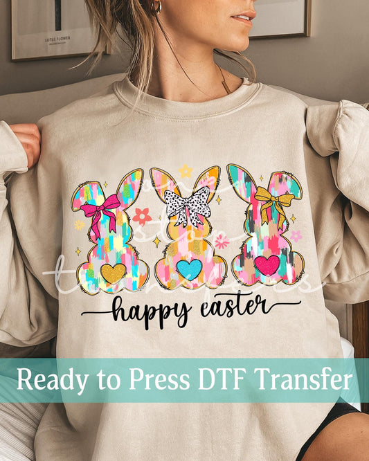 Color Easter Brushstroke Bunnies - Ready to Press DTF Transfers
