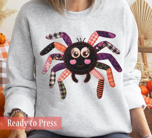 Faux Patchwork Halloween Spider - Ready to Press DTF Transfers