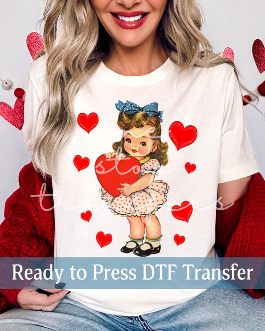 Valentine's Day Vintage Valentine Girl Hearts - Ready to Press DTF Transfers