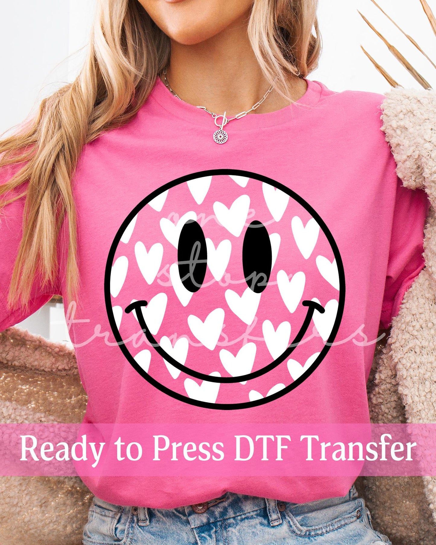 Valentine's Day Black and White Hearts Smiley Face - Ready to Press DTF Transfers