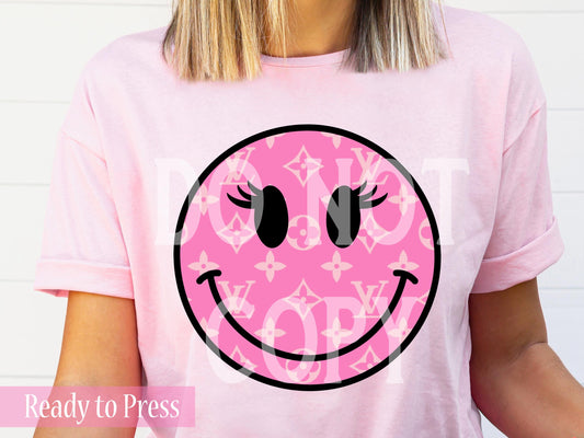 Preppy Pink Smiley Face - Ready to Press DTF Transfers