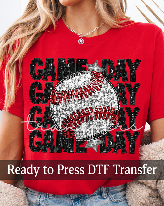 Stacked Faux Glitter Baseball Game Day - Ready to Press DTF Transfers