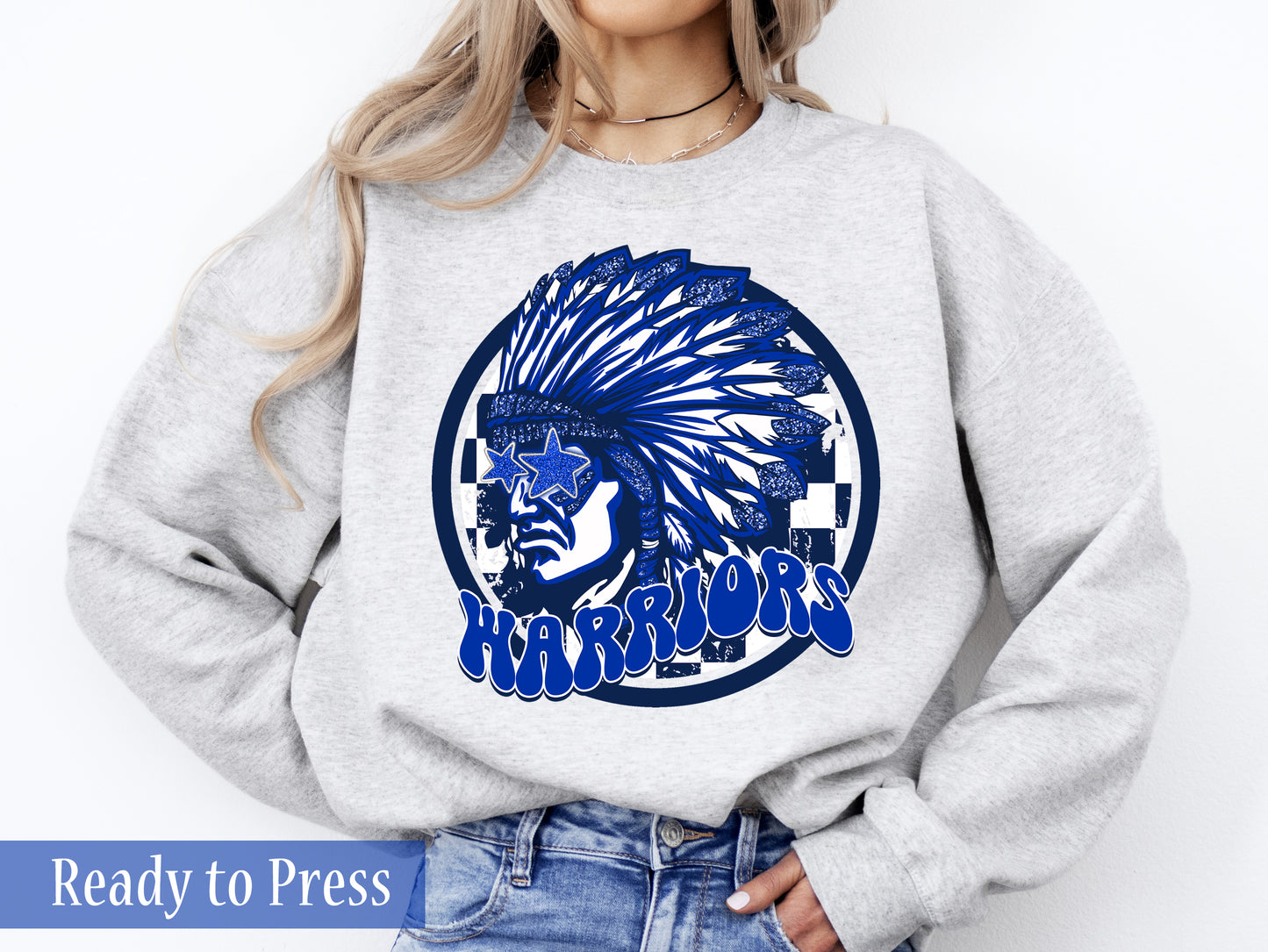 Preppy Faux Glitter Pink, Blue, Purple Warriors School Mascot - Ready to Press DTF Transfers