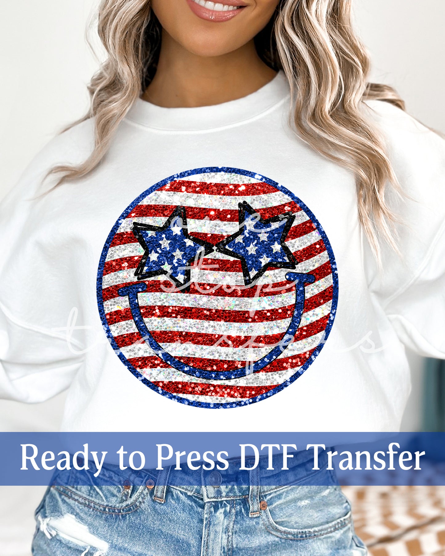 Faux Glitter Patriotic Smiley Face - Ready to Press DTF Transfers