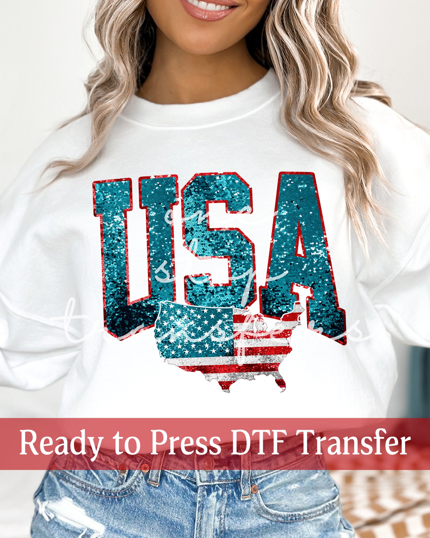 Teal Faux Sequin USA - Ready to Press DTF Transfers