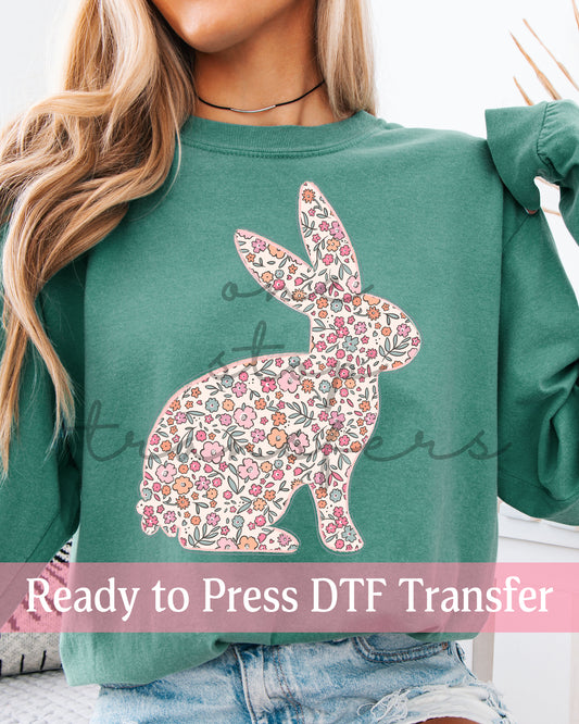 Muted Floral Easter Bunny - Ready to Press DTF Transfers