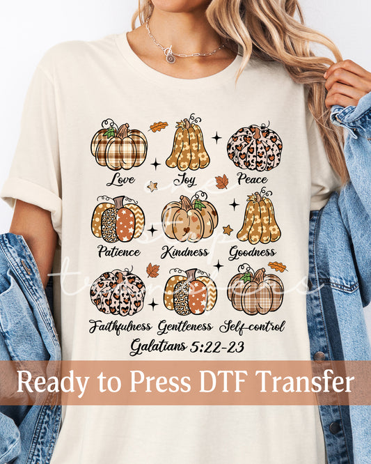 Bible Verse Fall Pumpkins Galatians 5:22-23 - Ready to Press DTF Transfers