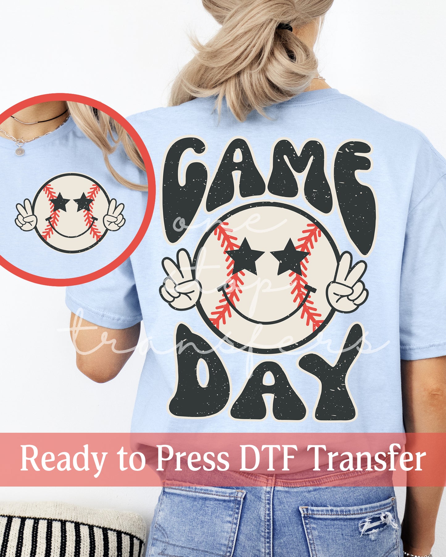 Retro Smiley Face Baseball Game Day - Ready to Press DTF Transfers