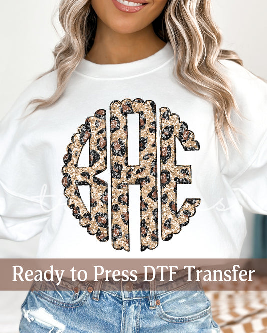 Faux Glitter Leopard Scallop Monogram - Ready to Press DTF Transfers