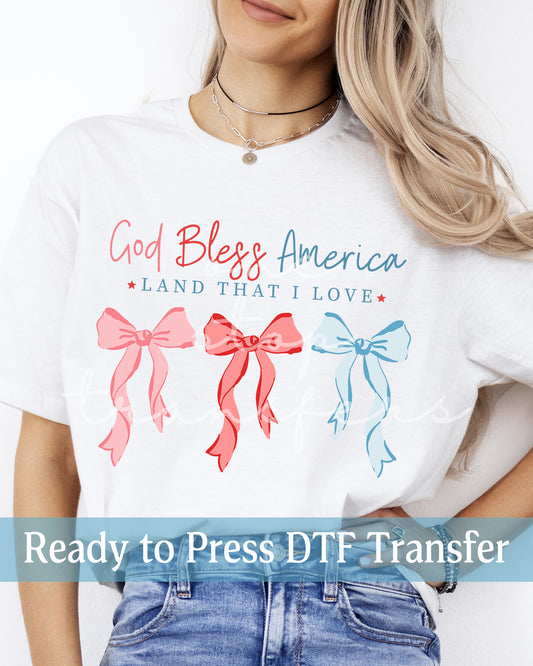 Red Pink Blue Coquette God Bless America Land That I Love - Ready to Press DTF Transfers