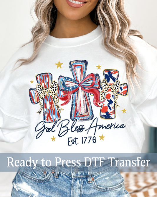 God Bless American Est. 1776 Crosses - Ready to Press DTF Transfers