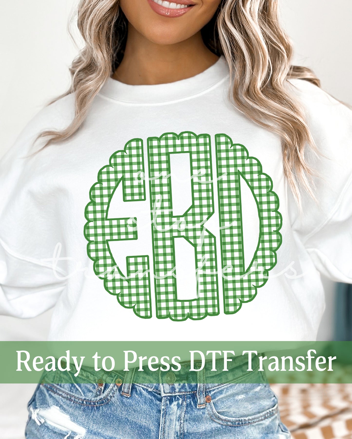 Green Gingham Monogram - Ready to Press DTF Transfers