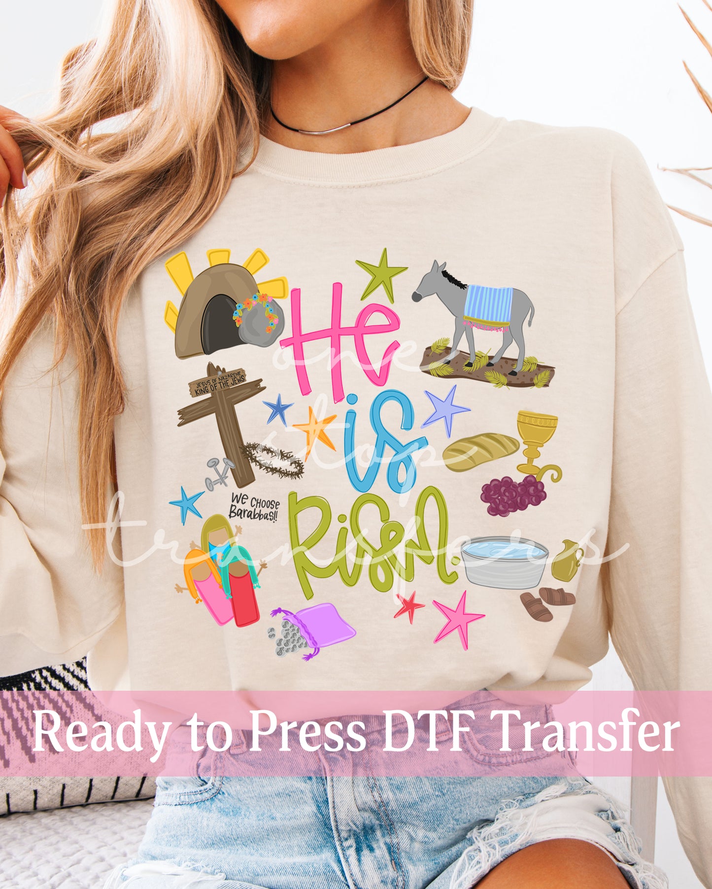 Colorful Easter He Is Risen Doodle - Ready to Press DTF Transfers
