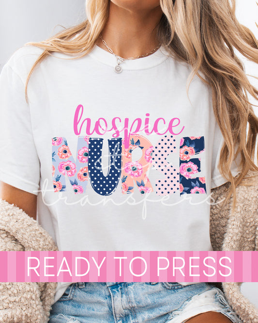 Floral Polka Dot Hospice Nurse - Ready to Press DTF Transfers