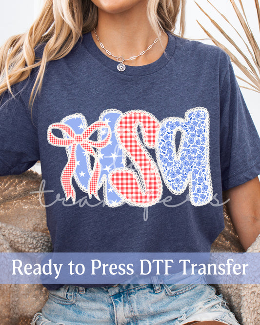 Shabby Chic Lace Coquette USA 4th of July - Ready to Press DTF Transfers